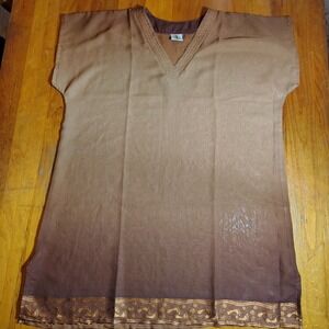 Barefoot Attitude Women's‎ Brown Ombre Tunic Top With Gold Detail Size M